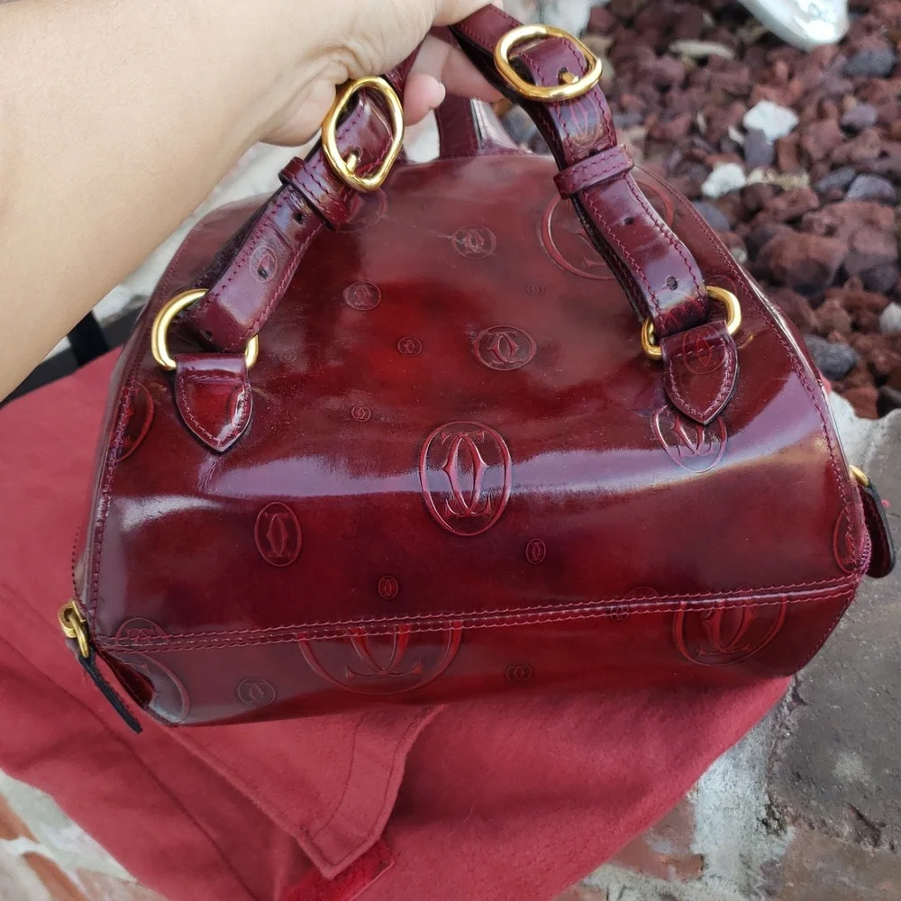 Vintage Cartier Happy Birthday Patent Leather Backpack Unisex Bordeaux Red